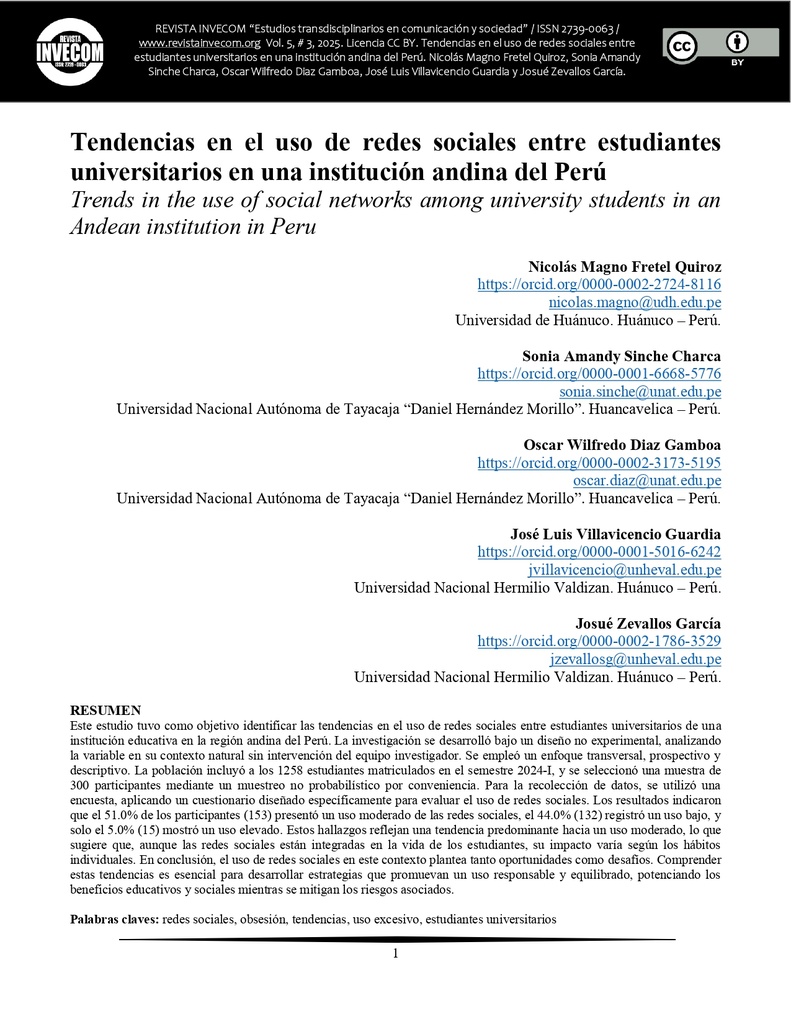 Tendencias en el uso de redes sociales entre estudiantes universitarios en una institución andina del Perú