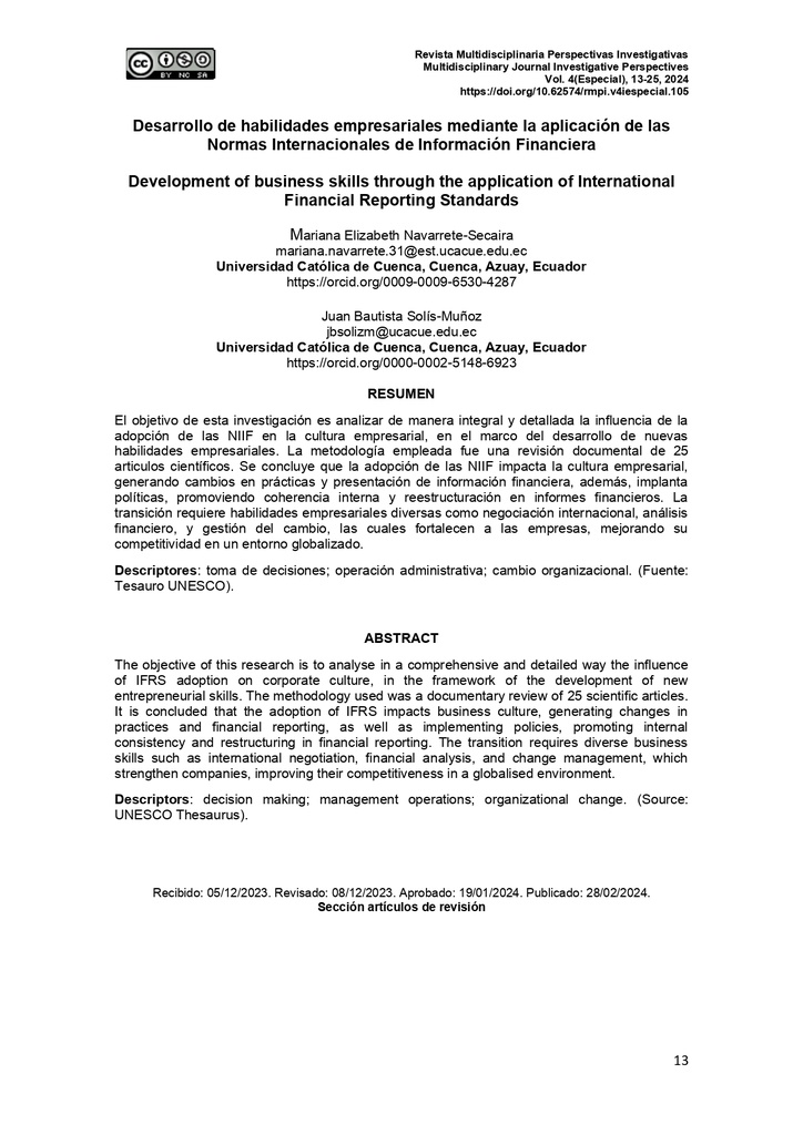 Desarrollo de habilidades empresariales mediante la aplicación de las Normas Internacionales de Información Financiera
