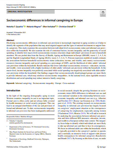 Socioeconomic differences in informal caregiving in Europe