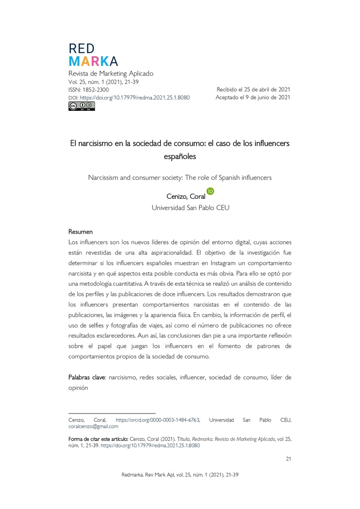 El narcisismo en la sociedad de consumo: el caso de los influencers españoles