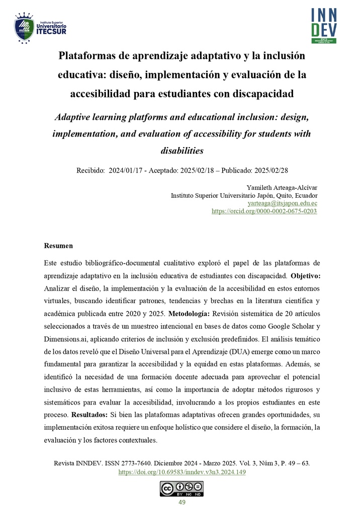 Plataformas de aprendizaje adaptativo y la inclusión educativa: diseño, implementación y evaluación de la accesibilidad para estudiantes con discapacidad