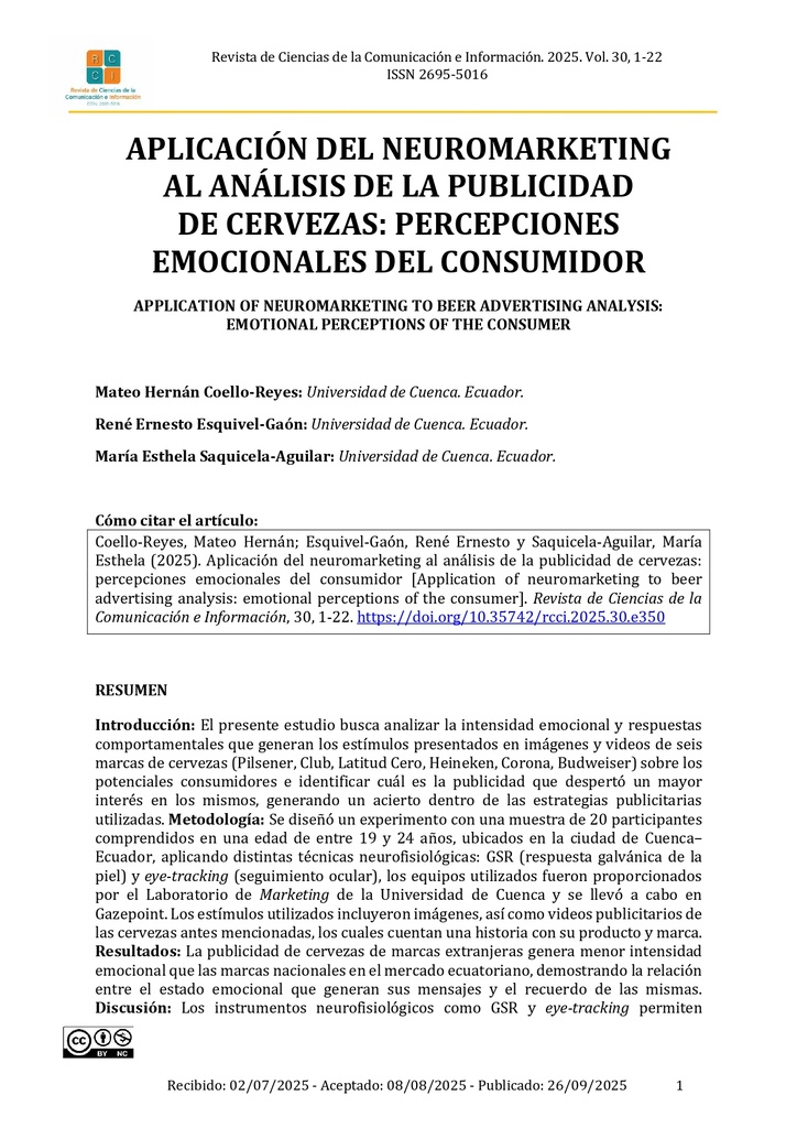 Aplicación del neuromarketing al análisis de la publicidad de cervezas: percepciones emocionales del consumidor