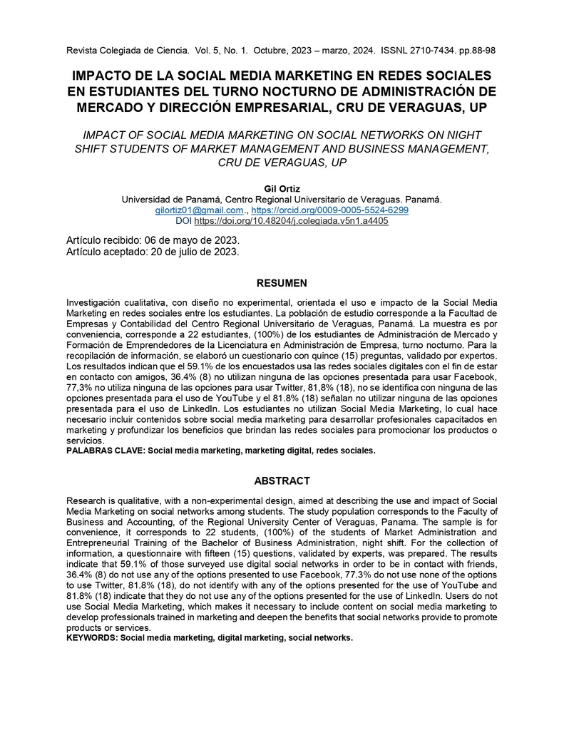 Impacto de la social media marketing en redes sociales en estudiantes del turno nocturno de administración de mercado y dirección empresarial, CRU de Veraguas, UP