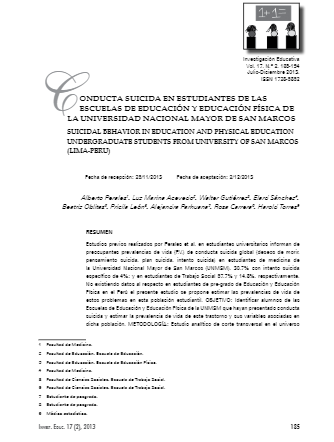 CONDUCTA SUICIDA EN ESTUDIANTES DE LAS ESCUELAS DE EDUCACIÓN Y EDUCACIÓN FÍSICA DE LA UNMSM