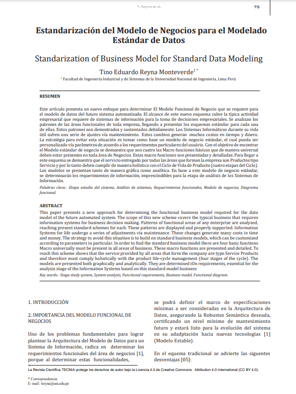 Estandarización del Modelo de Negocios para el Modelado Estándar de Datos