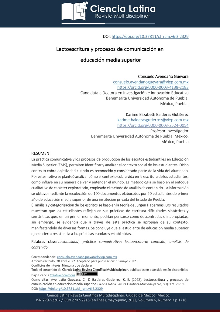 Lectoescritura y procesos de comunicación en educación media superior