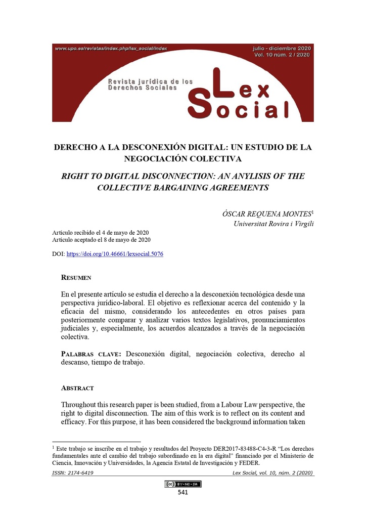 Derecho a la desconexión digital: un estudio de la negociación colectiva