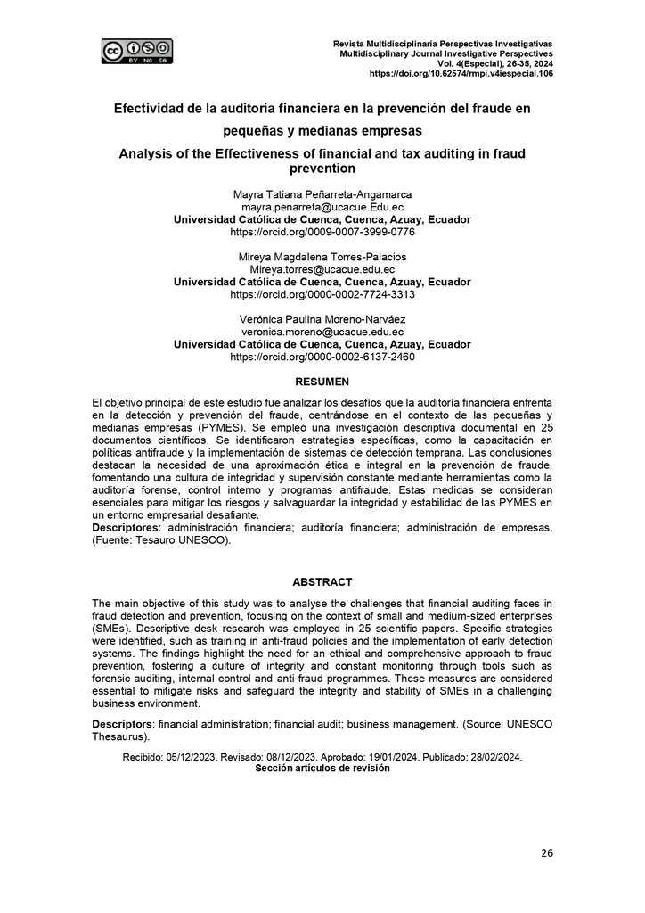 Efectividad de la auditoría financiera en la prevención del fraude en pequeñas y medianas empresas