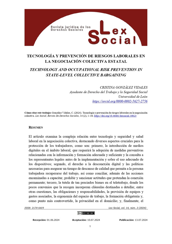 Tecnología y prevención de riesgos laborales en la negociación colectiva estatal