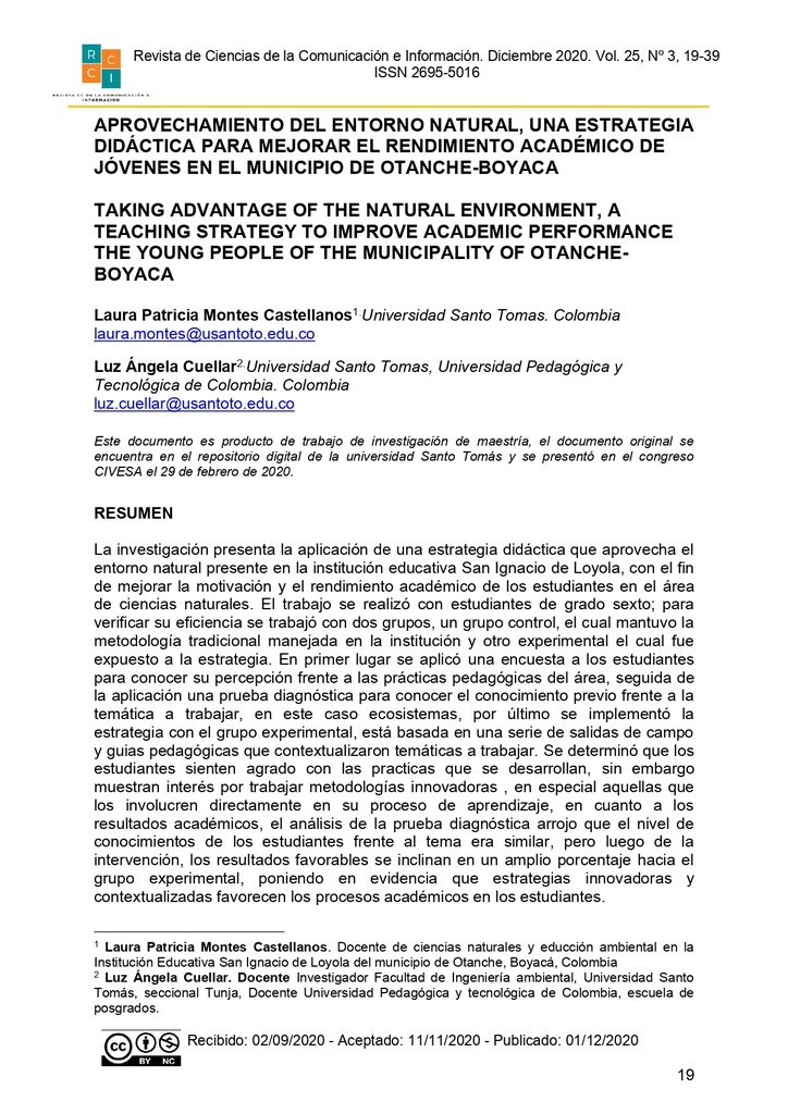 Aprovechamiento del entorno natural, una estrategia didáctica para mejorar el rendimiento académico de jóvenes en el municipio de Otanche-Boyaca