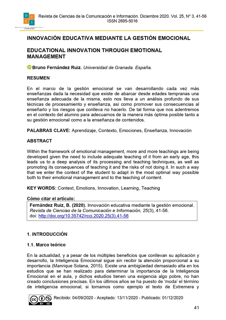 Innovación educativa mediante la gestión emocional