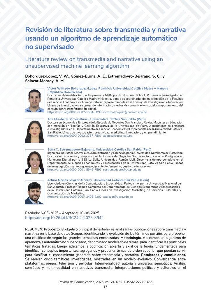 Revisión de literatura sobre transmedia y narrativa usando un algoritmo de aprendizaje automático no supervisado