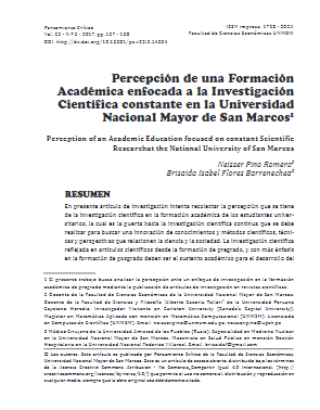 Percepción de una Formación Académica enfocada a la Investigación Científica constante