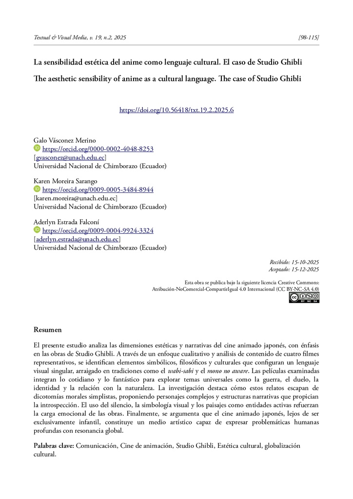 La sensibilidad estética del anime como lenguaje cultural. El caso de Studio Ghibli