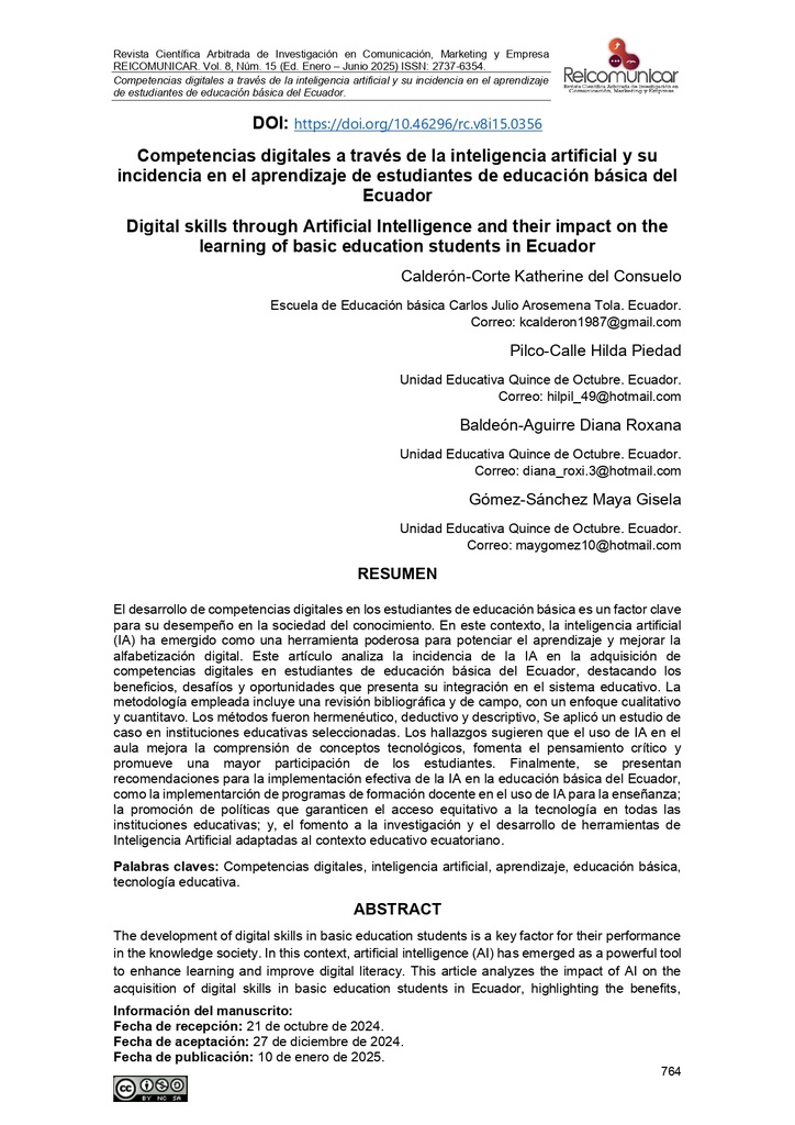 Competencias digitales a través de la inteligencia artificial y su incidencia en el aprendizaje de estudiantes de educación básica del Ecuador