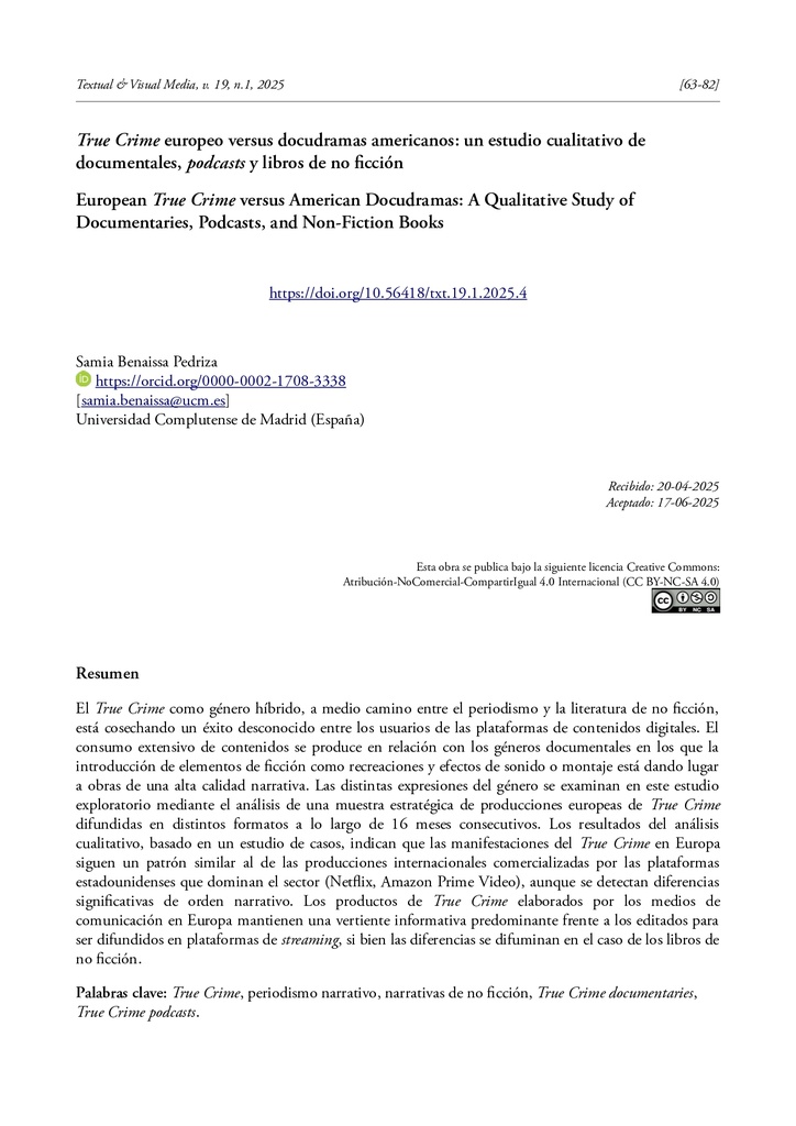 True Crime europeo versus docudramas americanos: un estudio cualitativo de documentales, podcasts y libros de no ficción