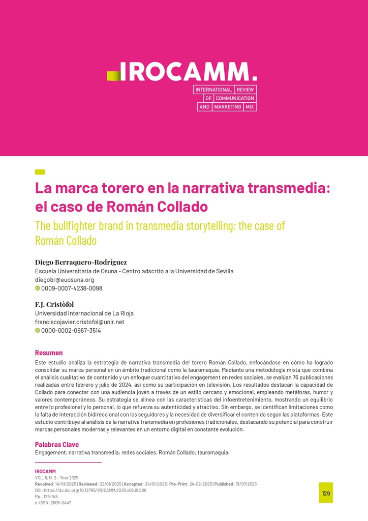 La marca torero en la narrativa transmedia. El caso de Román Collado