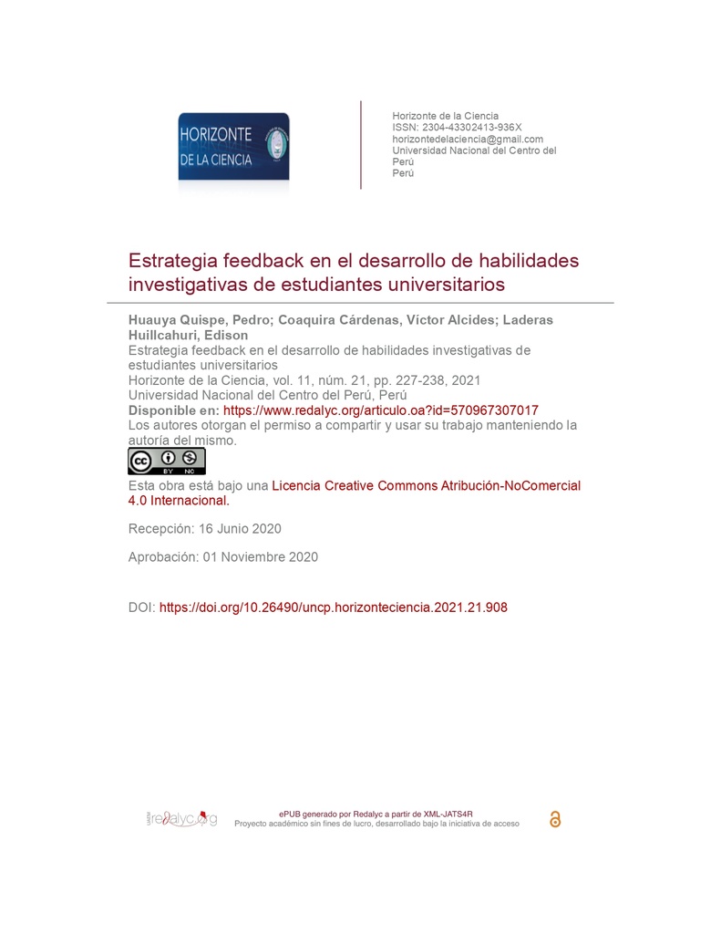 Estrategia feedback en el desarrollo de habilidades investigativas de estudiantes universitarios