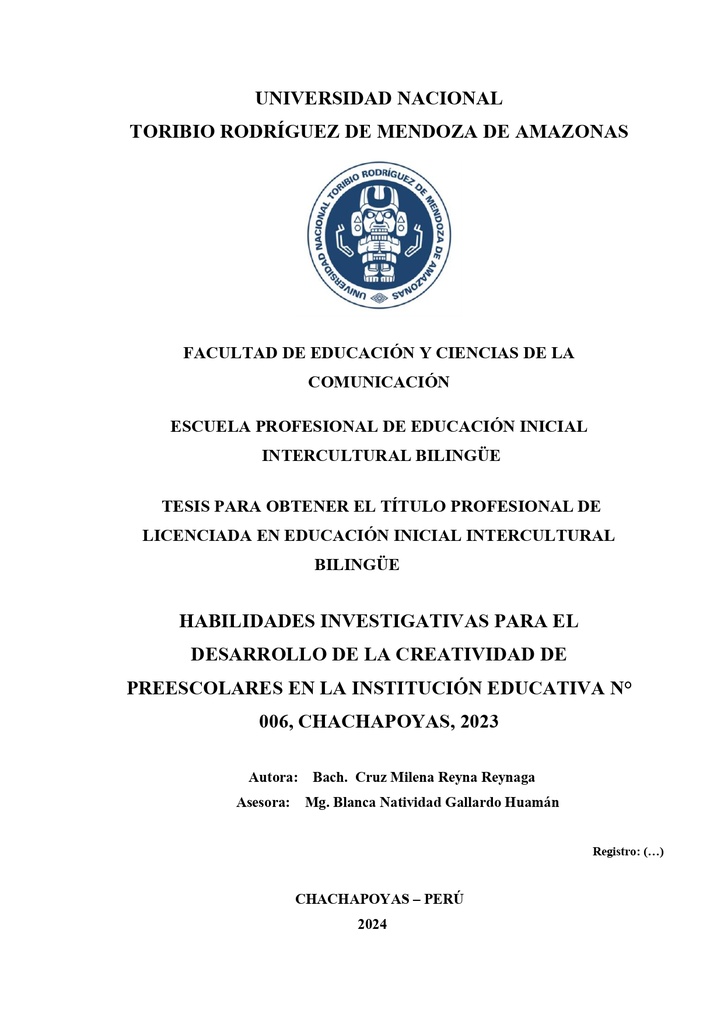 Habilidades investigativas para el desarrollo de la creatividad de preescolares en la institución educativa N° 006, Chachapoyas, 2023.