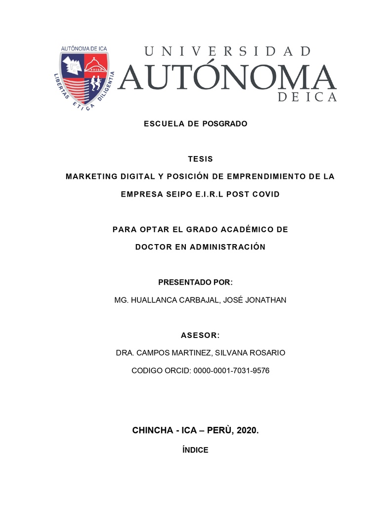 Marketing digital y posición de emprendimiento de la empresa Seipo E.I.R.L Post covid