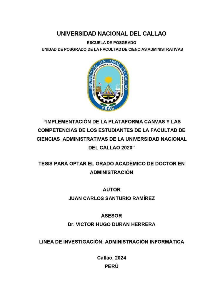 Implementación de la plataforma canvas y las competencias de los estudiantes de la Facultad de Ciencias Administrativas de la Universidad Nacional del Callao 2020