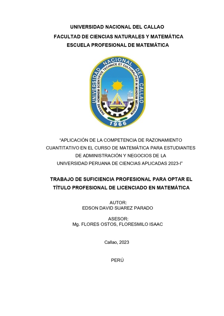 Aplicación de la competencia de razonamiento cuantitativo en el curso de matemática para estudiantes de administración y negocios de la Universidad Peruana de Ciencias Aplicadas 2023-I