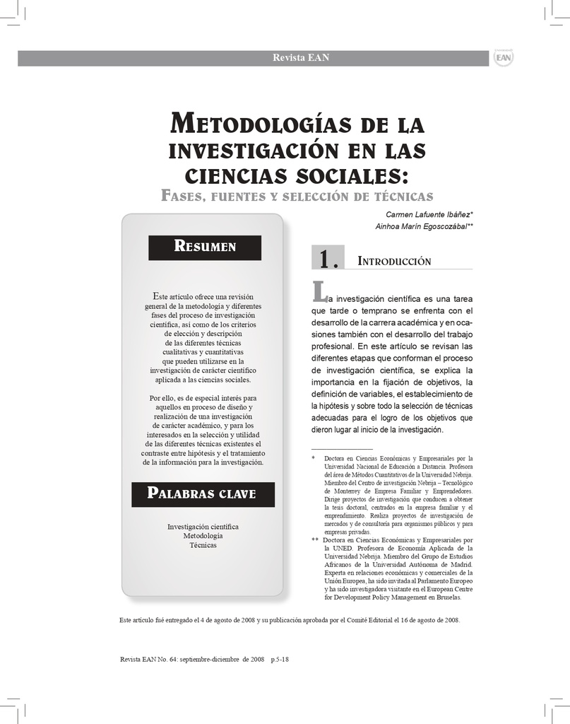 Metodologías de la investigación en las ciencias sociales: Fases, fuentes y selección de técnicas