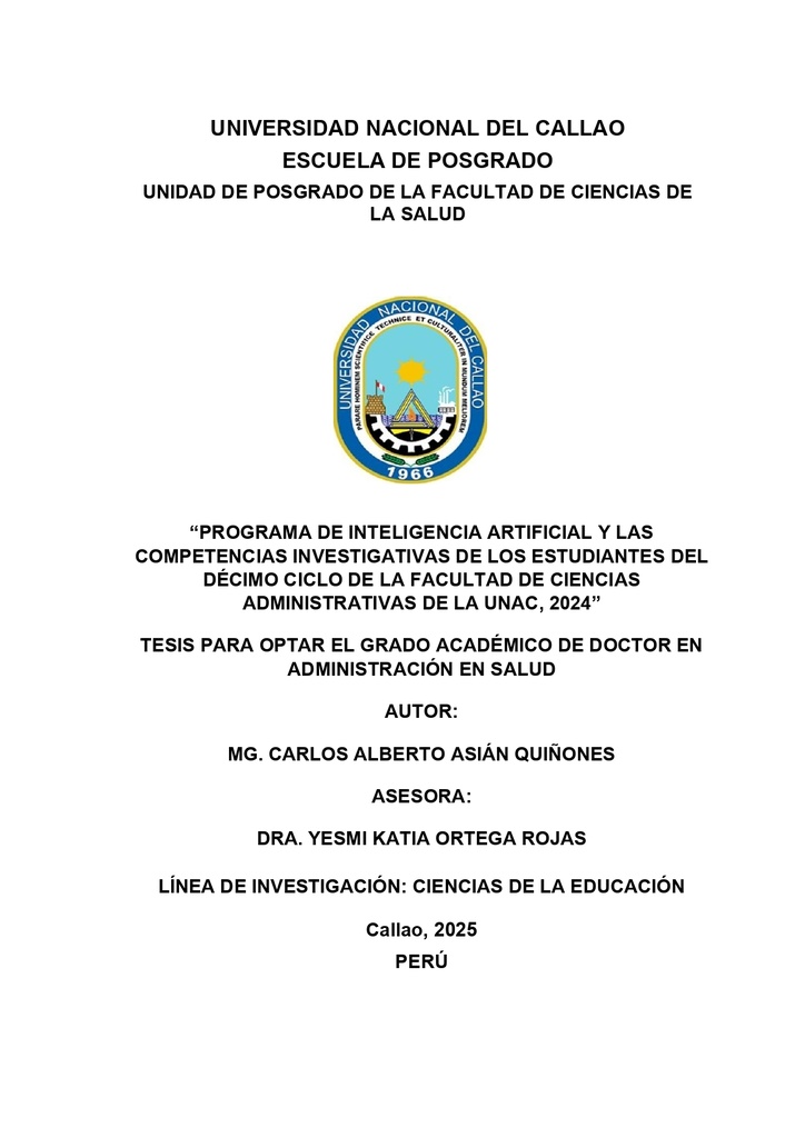 Programa de inteligencia artificial y las competencias investigativas de los estudiantes del décimo ciclo de la Facultad de Ciencias Administrativas de la UNAC, 2024