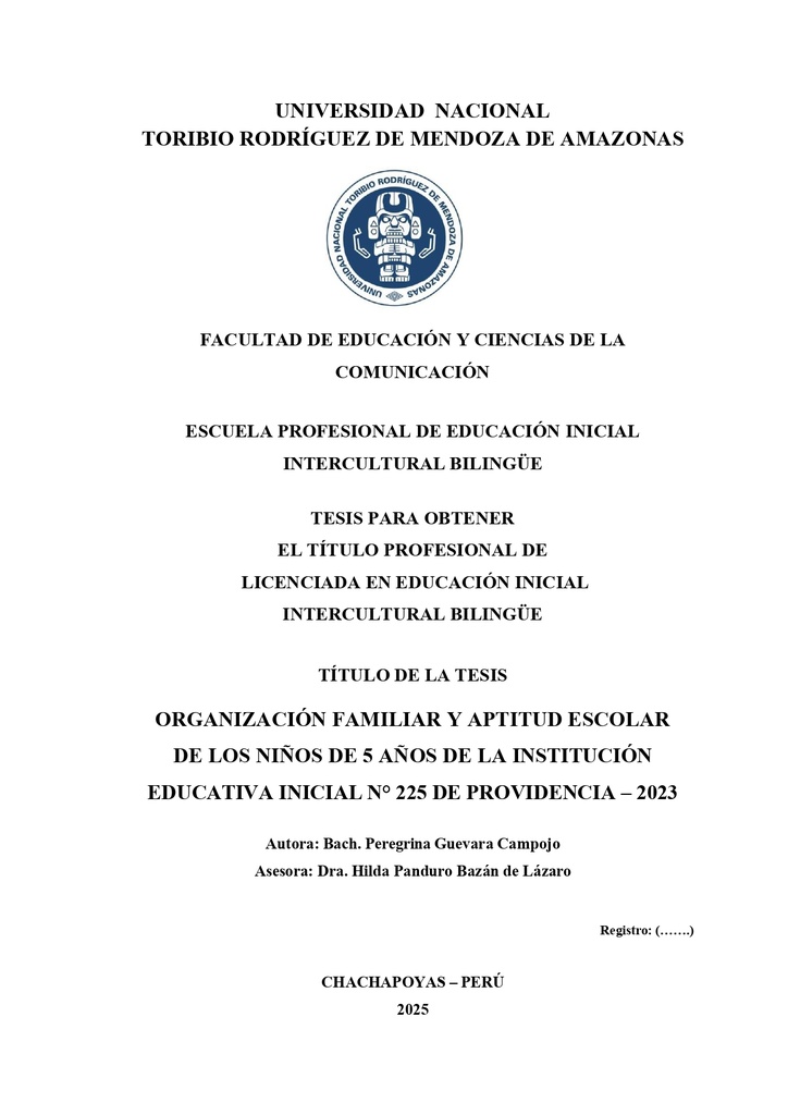 Organización familiar y aptitud escolar de los niños de 5 años de la institución educativa inicial n° 225 de Providencia – 2023