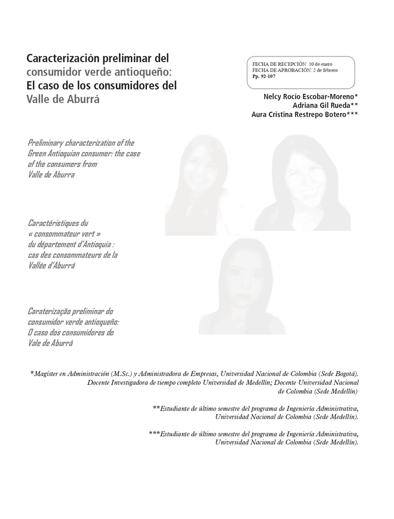 Caracterización preliminar del consumidor verde antioqueño: el caso de los consumidores del Valle de Aburrá
