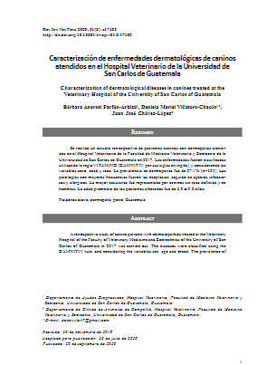 Caracterización de enfermedades dermatológicas de caninos atendidos en el Hospital Veterinario