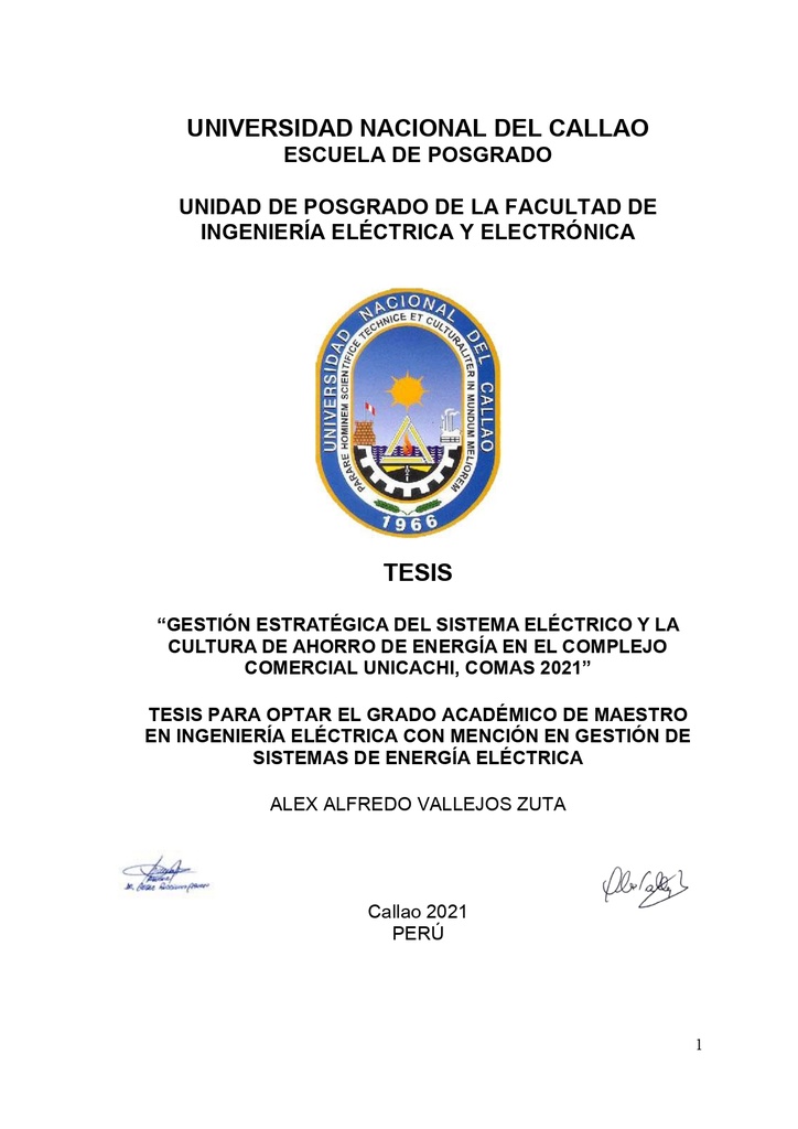 Gestión estratégica del sistema eléctrico y la cultura de ahorro de energía en el complejo comercial Unicachi, Comas 2021