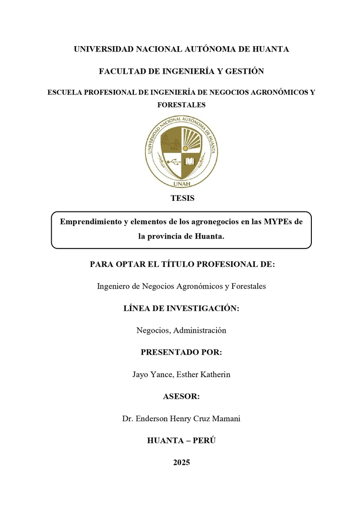 Emprendimiento y elementos de los agronegocios en las MYPEs de la provincia de Huanta