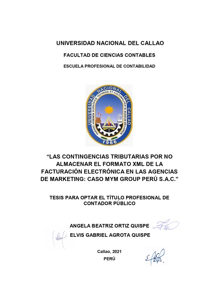 Las contingencias tributarias por no almacenar el formato xml de la facturación electrónica en las agencias de marketing: Caso Mym Group Perú S.A.C.