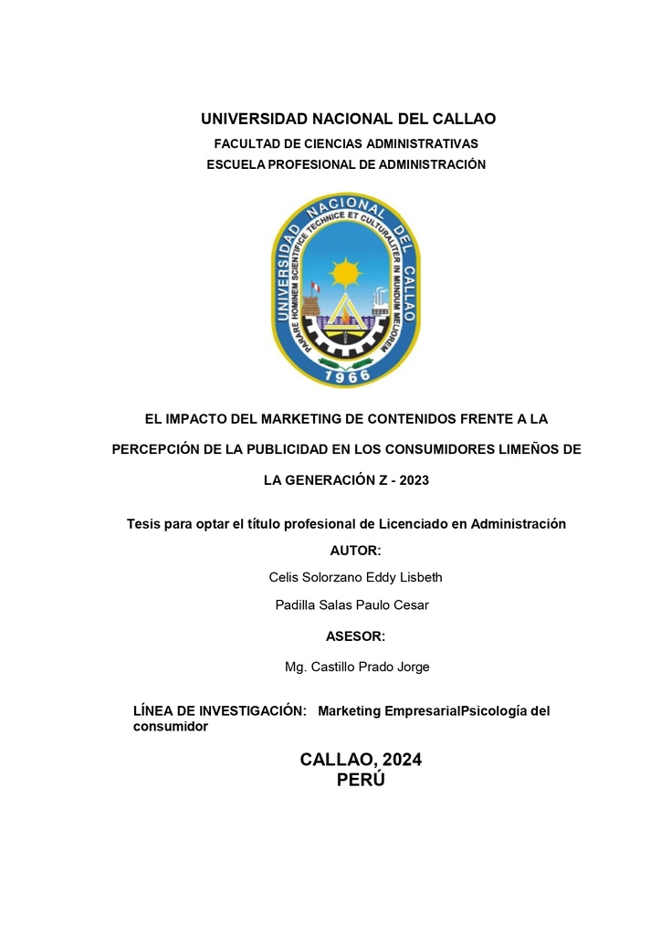 Impacto del marketing de contenidos frente a la percepción de la publicidad en los consumidores Limeños de la Generación Z - 2023
