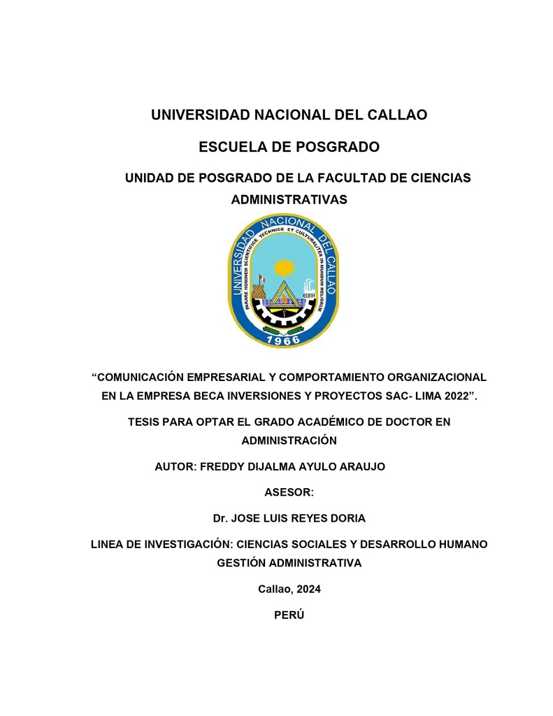 Comunicación empresarial y comportamiento organizacional en la empresa Beca Inversiones y Proyectos SAC - Lima 2022