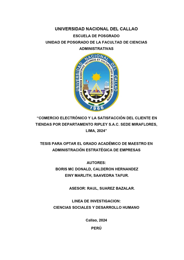 Comercio electrónico y la satisfacción del cliente en tiendas por departamento Ripley S.A.C. sede Miraflores, Lima, 2024