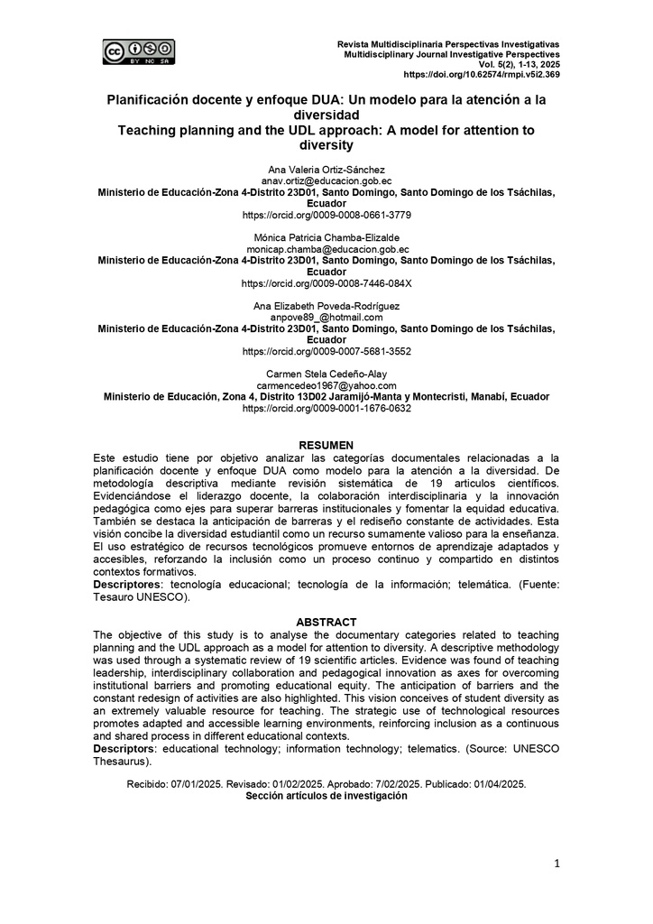 Revista Multidisciplinaria Perspectivas Investigativas Vol. 5 Núm. 2