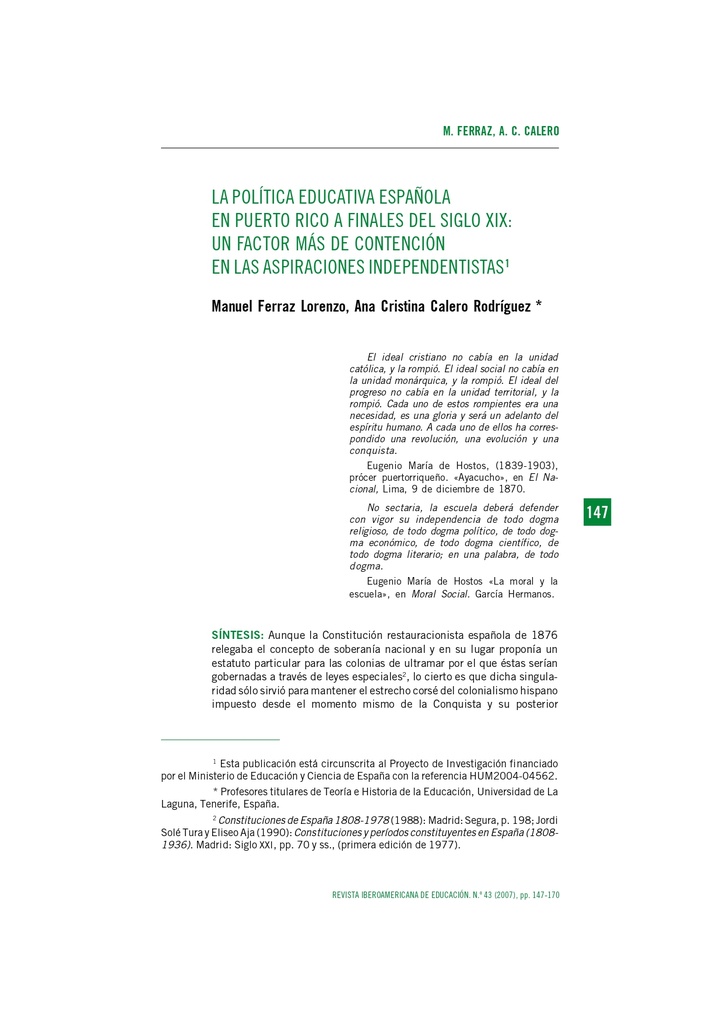 Revista Iberoamericana de Educación (RIE) Vol. 43 (2007): Enseñanza de la matemática