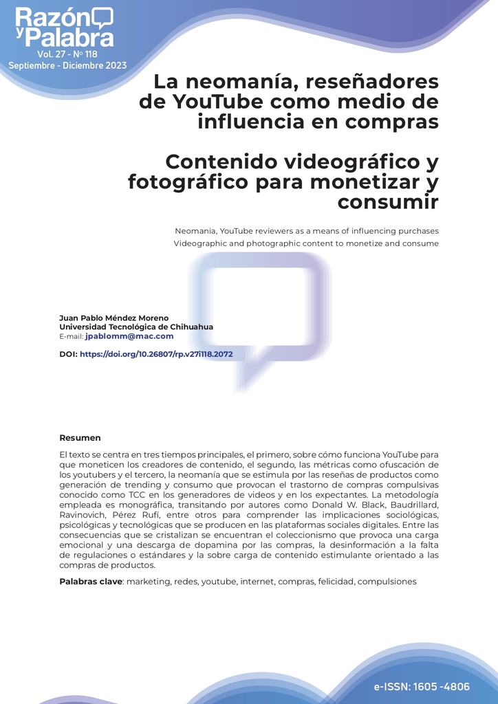 Razon y Palabra Vol. 27 Núm. 118 (2023): Nuevas tecnologías: implicaciones para la empresa y consumidor lifestyle