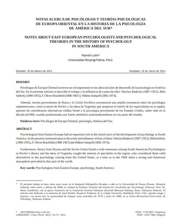 NOTAS ACERCA DE PSICÓLOGOS Y TEORÍAS PSICOLÓGICAS DE EUROPA ORIENTAL