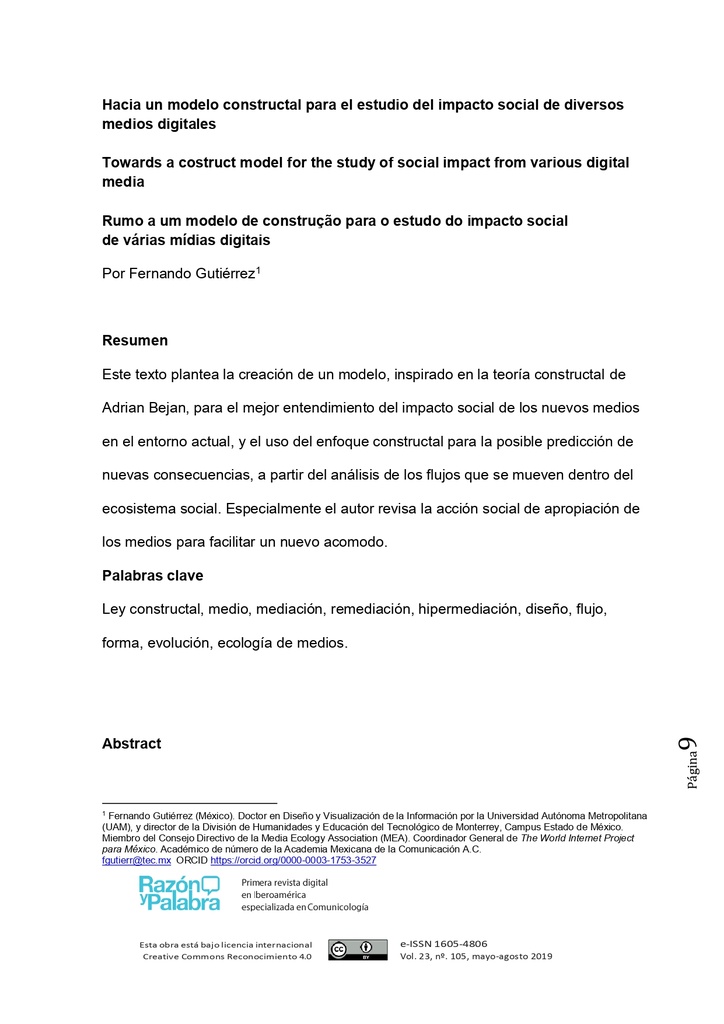 Razon y Palabra Vol. 23 Núm. 105 (2019): Temas Varia de Comunicación