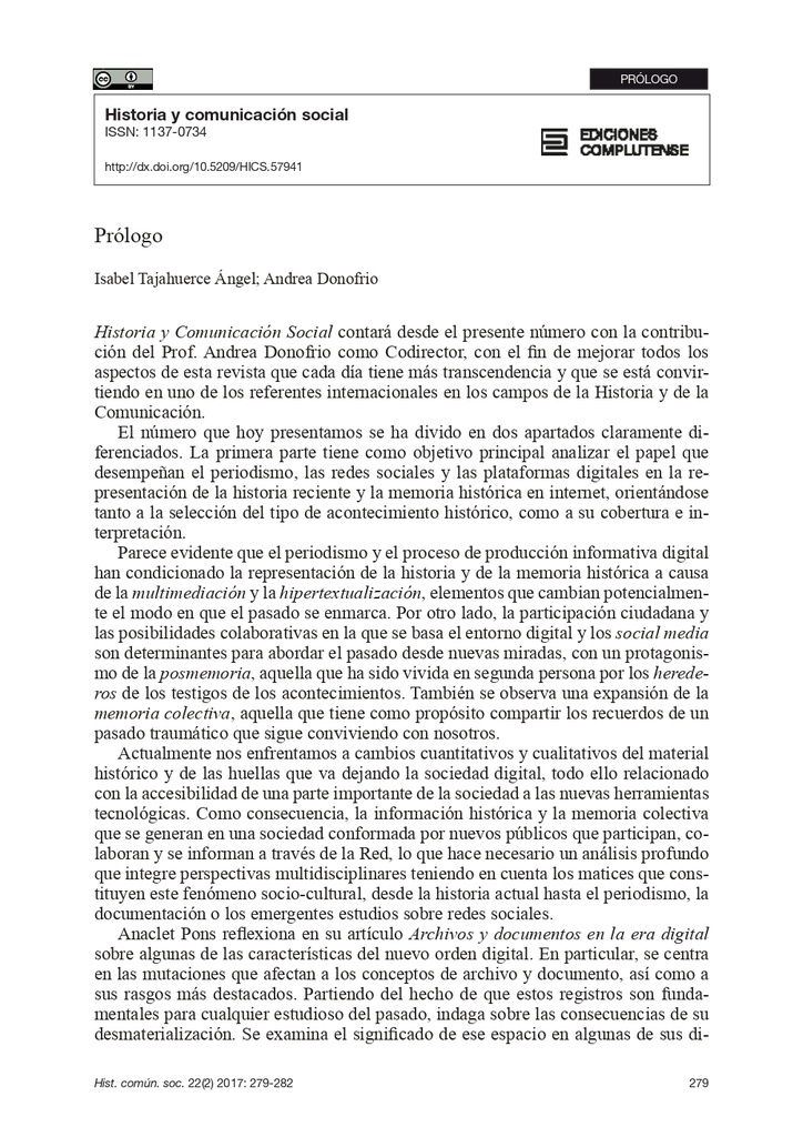 Historia y Comunicación Social Vol. 22 Núm. 2 (2017)