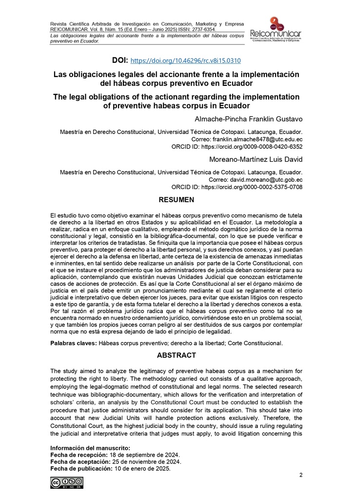 Revista Científica Arbitrada de Investigación en Comunicación, Marketing y Empresa Vol. 8 Núm. 15