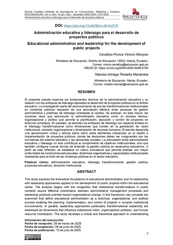 Revista Científica Arbitrada de Investigación en Comunicación, Marketing y Empresa Vol. 8 Núm. 16
