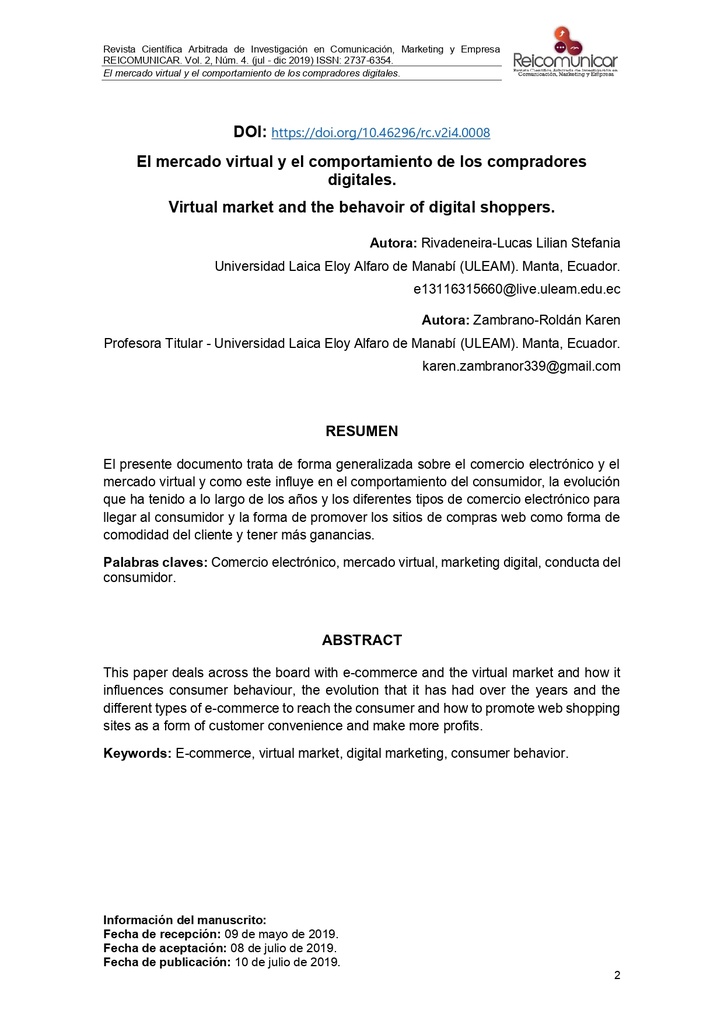 Revista Científica Arbitrada de Investigación en Comunicación, Marketing y Empresa Vol. 2 Núm. 4