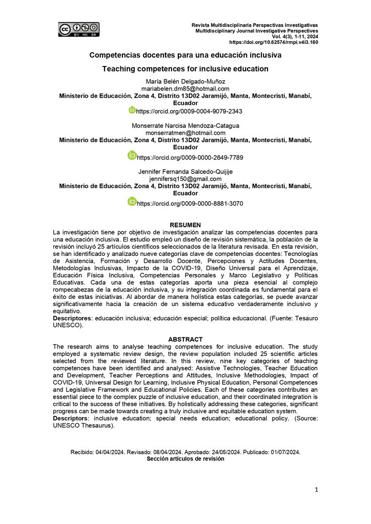 Revista Multidisciplinaria Perspectivas Investigativas Vol. 4 Núm. 3