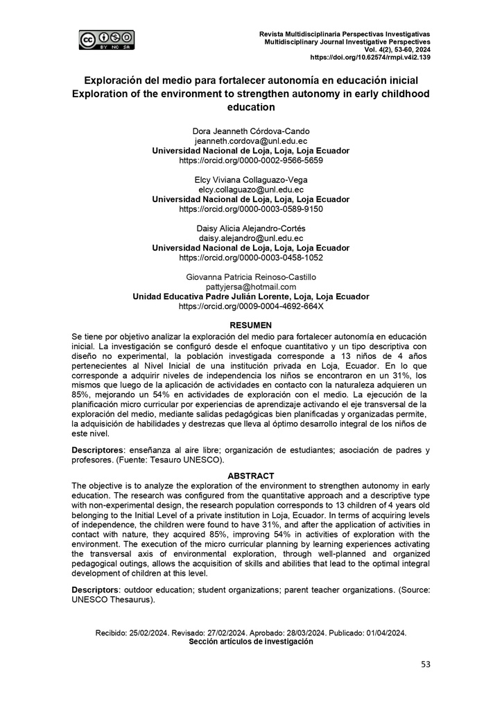 Revista Multidisciplinaria Perspectivas Investigativas Vol. 4 Núm. 2