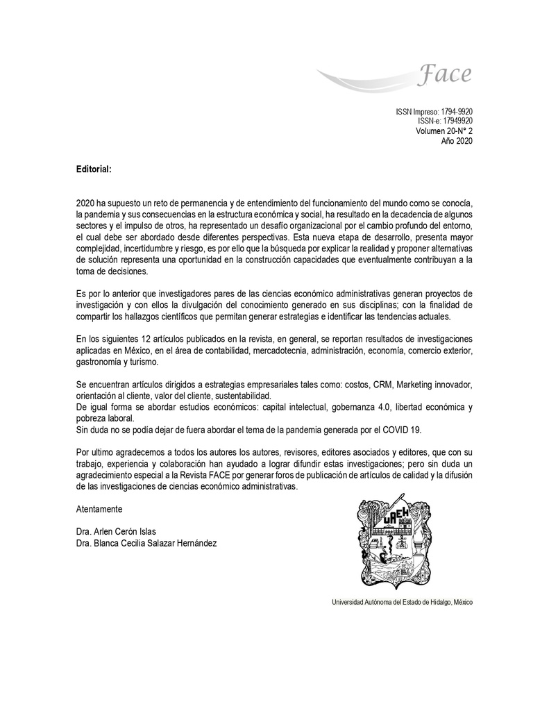 Revista de la Facultad de Ciencias Económicas y Empresariales Vol. 20 Núm. 2