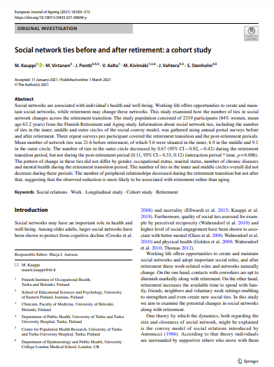 Social network ties before and after retirement: a cohort study